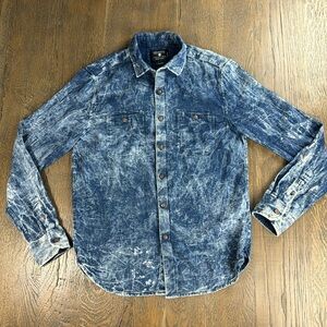DENIM & FLOWER™️ Men's Size M Slimfit Long Sleeve Blue Acid Wash Shirt